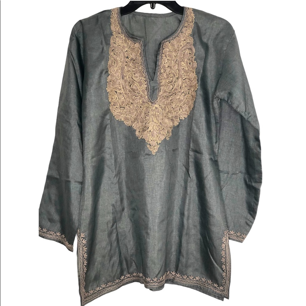 Pakisani Kurti Embroidered Grey Women One Size